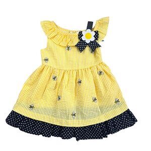 Counting Daisies Toddler Girls‎ Sleeveless Seersucker Bumble Bee Sun Dress Sz 2T